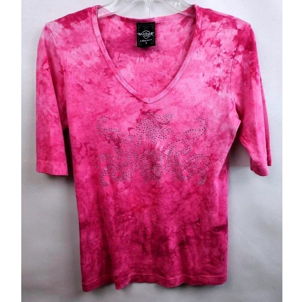 Y2K Sledge USA Graphic Tee Womens Small Pink Tie Dye Rhinestone Grunge Top